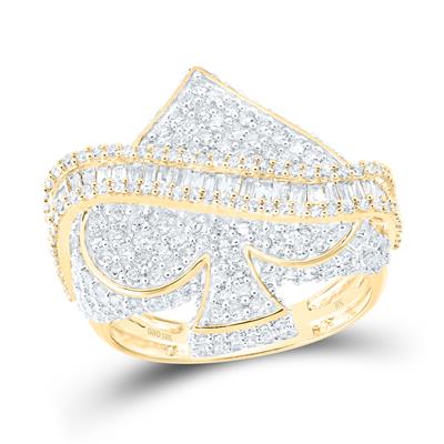10K yellow gold diamond spade ring with round diamonds