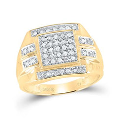 10k Yellow Gold Round Diamond Square Cluster Ring 1/3 Cttw 38136