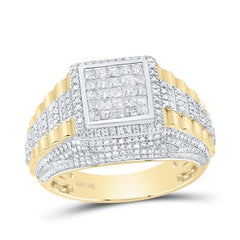 10k Yellow Gold Round Diamond Square Cluster Ring 1-1/3 Cttw 112592