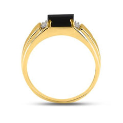 10k Yellow Gold Round Diamond Black Onyx Solitaire Ring .02 Cttw 60659