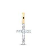 14kt Yellow Gold Round Diamond Dainty Cross Pendant 1/10 Cttw 120066