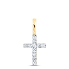 14kt Yellow Gold Round Diamond Dainty Cross Pendant 1/10 Cttw 120066