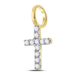14kt Yellow Gold Round Diamond Dainty Cross Pendant 1/10 Cttw 120066