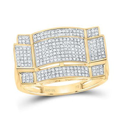 10k Yellow Gold Round Diamond Contoured Rectangle Cluster Ring 1/2 Cttw 85179