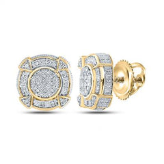 Yellow-tone Sterling Silver Round Diamond Disk Circle Earrings 1/6 Cttw 83482