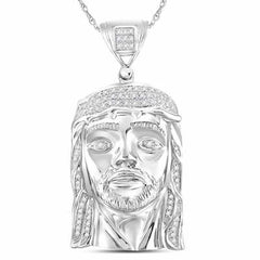 Sterling Silver Round Diamond Jesus Face Charm Pendant 1/4 Cttw 91041