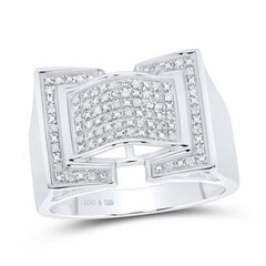Sterling Silver Round Diamond Domed Rectangle Cluster Ring 1/8 Cttw 70979