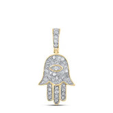 10k Yellow Gold Round Diamond Hamsa Eye Fatima Charm Pendant 1/4 Cttw 127970