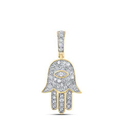 10k Yellow Gold Round Diamond Hamsa Eye Fatima Charm Pendant 1/4 Cttw 127970