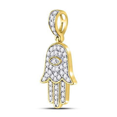 10k Yellow Gold Round Diamond Hamsa Eye Fatima Charm Pendant 1/4 Cttw 127970