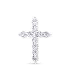 14k White Gold Round Diamond Cross Pendant 1/2 Cttw 155321