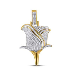 10k Yellow Gold Round Diamond Rose Charm Pendant 7/8 Cttw 157144