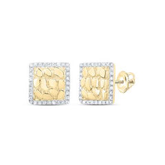 10k Yellow Gold Round Diamond Nugget Square Earrings 1/6 Cttw 158591