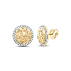 10k Yellow Gold Round Diamond Nugget Circle Earrings 1/6 Cttw 158592