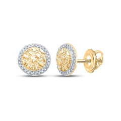 10k Yellow Gold Round Diamond Nugget Circle Earrings 1/8 Cttw 158593