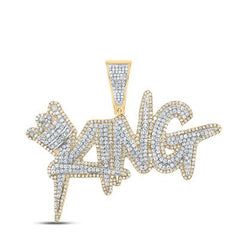 10k Two-tone Gold Round Diamond King Crown Phrase Charm Pendant 2-1/2 Cttw Barcode