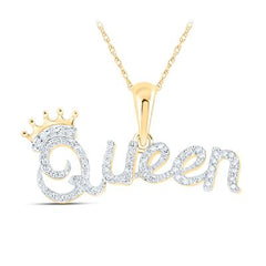 10k Yellow Gold Round Diamond Queen Crown Fashion Pendant 1/6 Cttw 160565