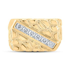 10k Yellow Gold Round Diamond Nugget Fashion Ring 1/2 Cttw 160726