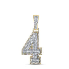 10k Two-tone Gold Baguette Diamond Number 4 Charm Pendant 1-1/2 Cttw 163443