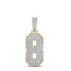 10k Two-tone Gold Baguette Diamond Number 8 Charm Pendant 1-7/8 Cttw 163540