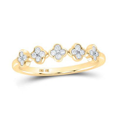10k Yellow Gold Round Diamond Clover Stackable Band Ring 1/6 Cttw 165635