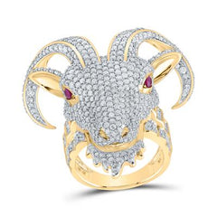10k Yellow Gold Round Diamond Ruby Goat Ram Animal Ring 6 Cttw 166147