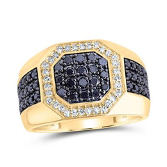 10k Yellow Gold Round Black Diamond Octagon Ring 1-1/5 Cttw 170907