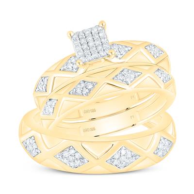 Natural Diamond Square Trio Gift Ring Set