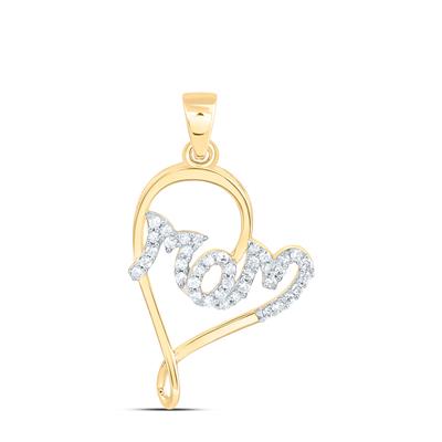 Diamond "Mom" Heart Pendant Necklace in 10K Gold