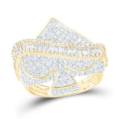 10K yellow gold diamond spade ring with round diamonds