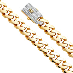 14K Yellow Gold 13.5mm Hollow Cuban Monaco Bracelet with CZ Lock