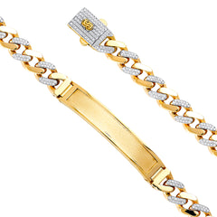 14K Yellow Gold 9.5mm Hollow Cuban CZ Monaco Bracelet with Frame ID