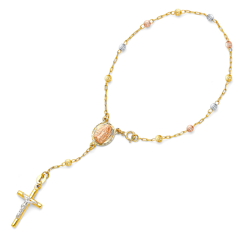 14K 3C 3mm Moon Cut Ball Rosary Bracelet