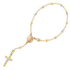 14K 3C 3mm Moon Cut Ball Rosary Bracelet