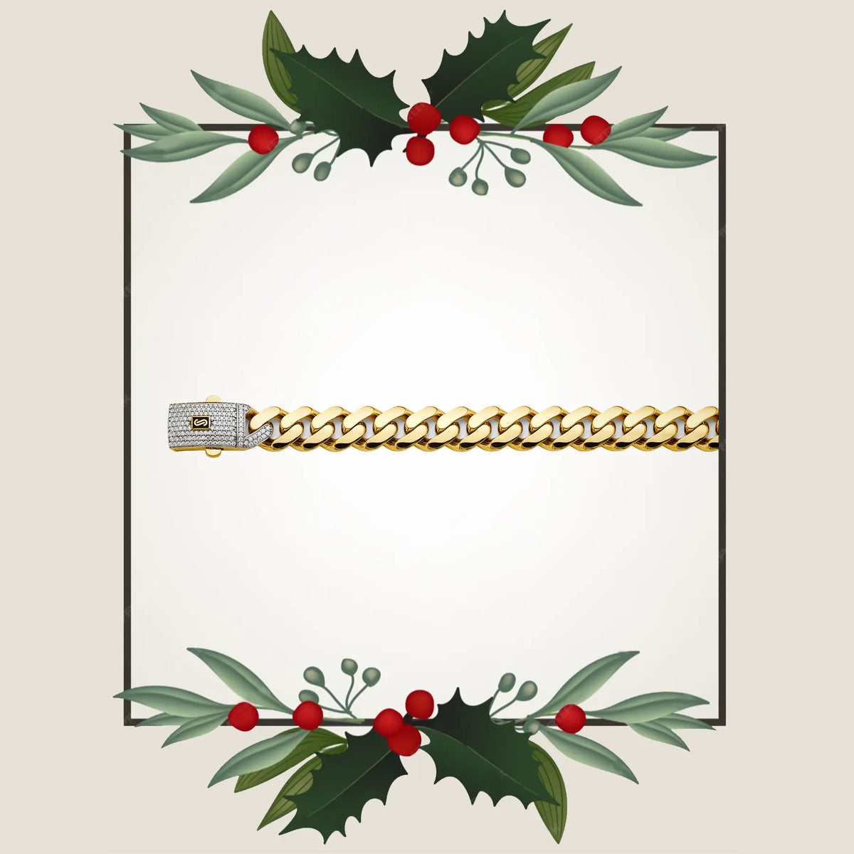 14K 2T 13.5mm Monaco Curb with CZ Lock Chain  CH0612