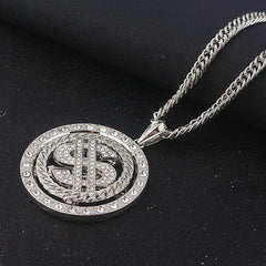 Big Rotatable US Dollar Money Sign Pendant Necklace