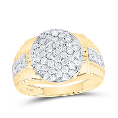 10k Yellow Gold Round Diamond Oval Cluster Ring 1 Cttw