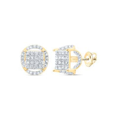 10k Yellow Gold Round Diamond Circle Cluster Earrings 1/5 Cttw