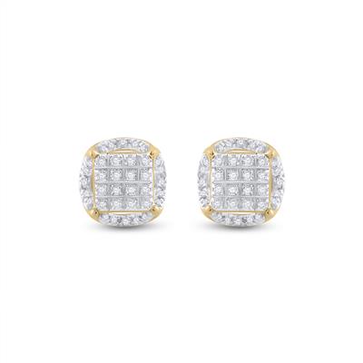 10k Yellow Gold Round Diamond Circle Cluster Earrings 1/5 Cttw