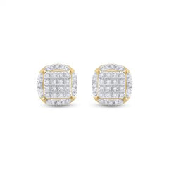 10k Yellow Gold Round Diamond Circle Cluster Earrings 1/5 Cttw