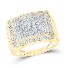 10kt Yellow Gold Round Diamond Rectangle Cluster Ring 1/2 Cttw