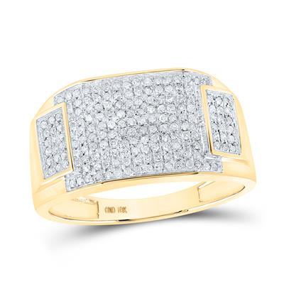 10k Yellow Gold Round Diamond Rectangle Cluster Ring 1/2 Cttw