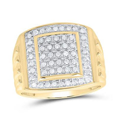 10k Yellow Gold Round Diamond Square Cluster Ring 1/2 Cttw