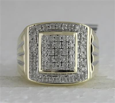 10k Yellow Gold Round Diamond Square Cluster Ring 1/2 Cttw