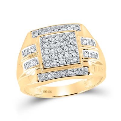 10k Yellow Gold Round Diamond Square Cluster Ring 1/3 Cttw