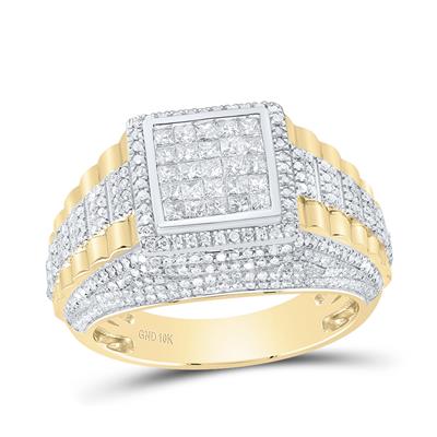 10k Yellow Gold Round Diamond Square Cluster Ring 1-1/3 Cttw