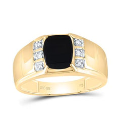 10k Yellow Gold Round Diamond Black Onyx Solitaire Ring .02 Cttw 60659