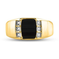 10k Yellow Gold Round Diamond Black Onyx Solitaire Ring .02 Cttw 60659