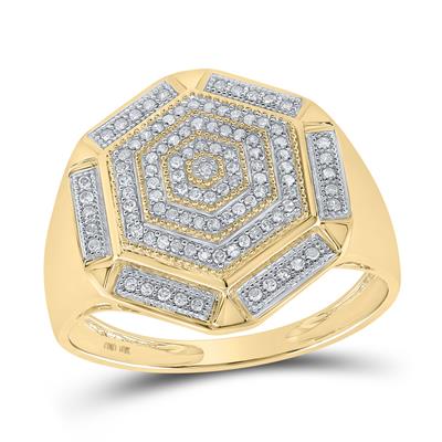 10k Yellow Gold Round Diamond Hexagon Cluster Ring 1/3 Cttw