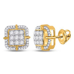 10k Yellow Gold Round Diamond Square Earrings 3/4 Cttw